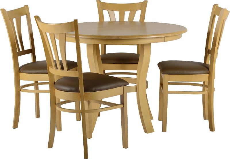 Round Wood Dining Table For 4 Chairs Set