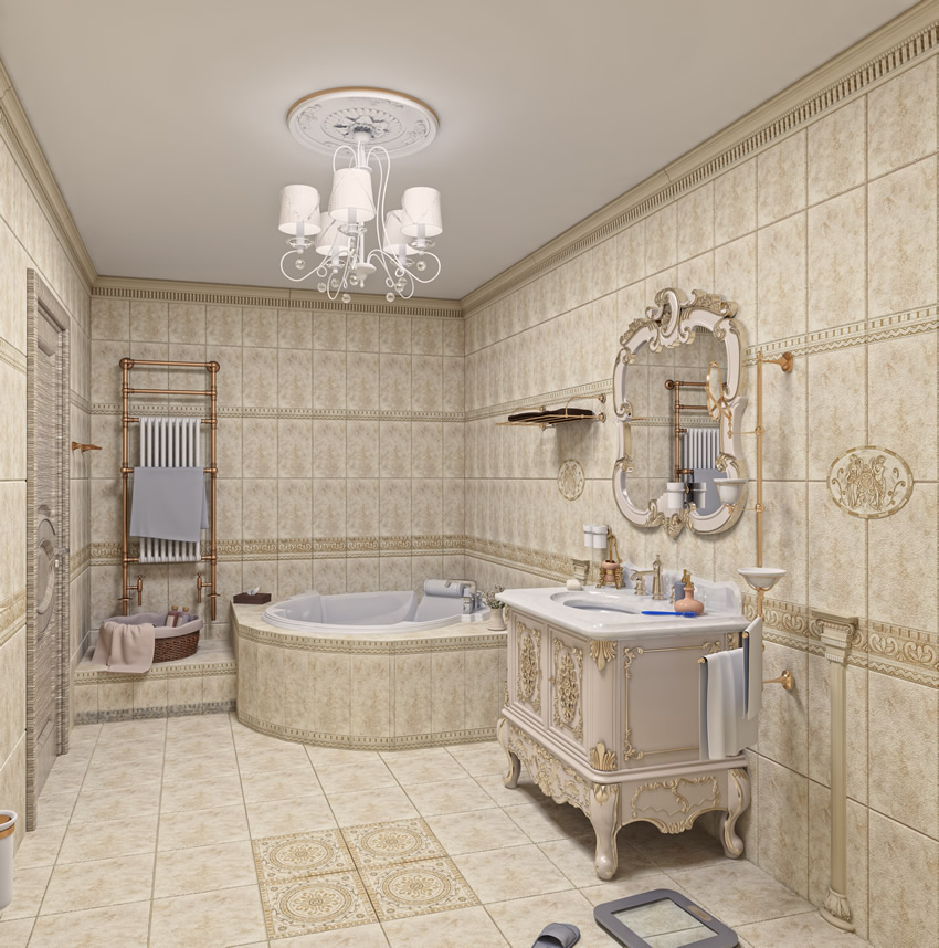 Elegant Luxury Master Bathroom with White and Gold Design Ideas