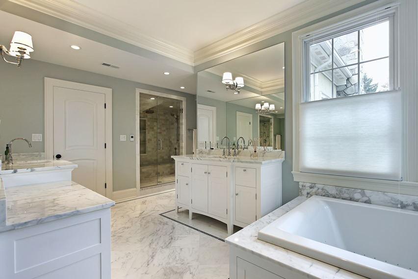 Master White Bathroom Tile Ideas with Marble for Luxury Bathroom