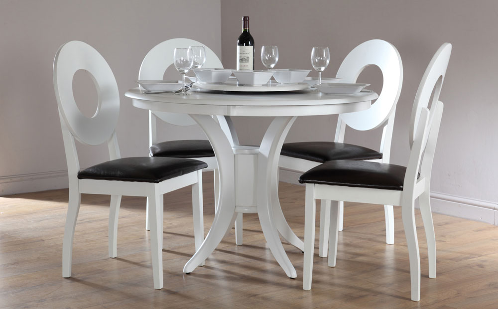White Round Dining Table Set for 4