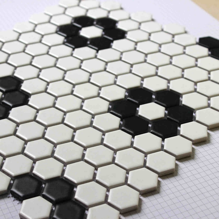 Black and White Color Hexagon Bathroom Tile Pattern