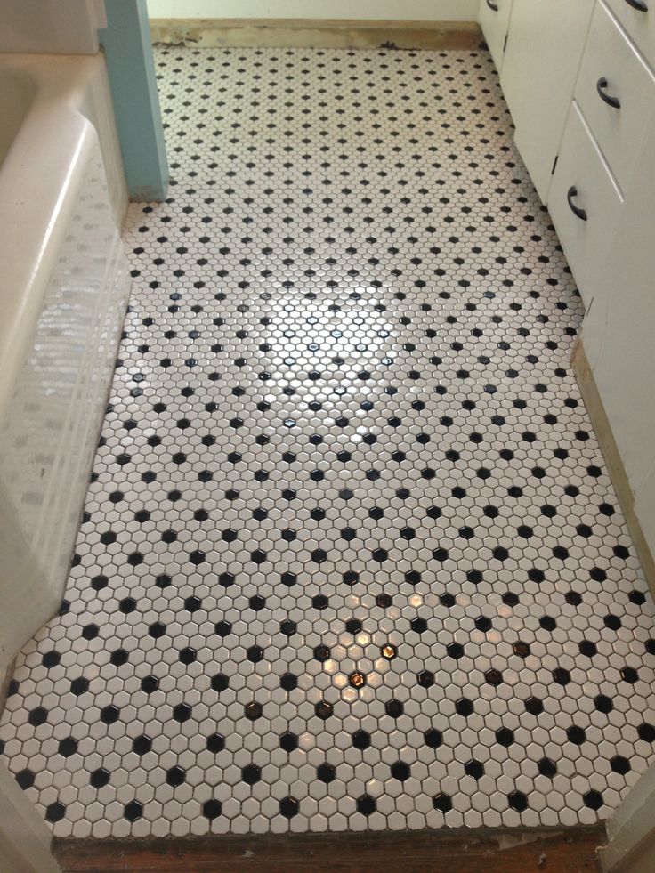 Black and White Hexagonal Bathroom Floor Tile