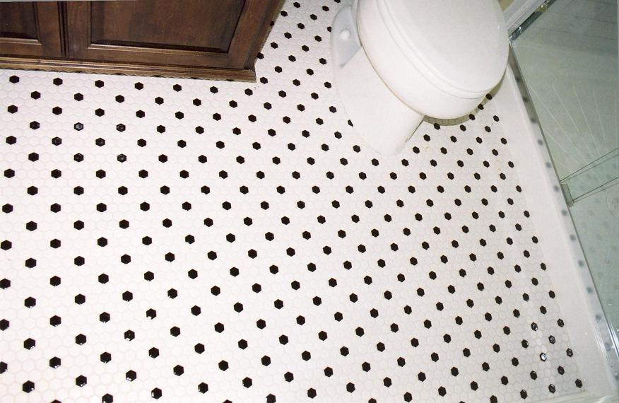 Hexagon Black and White Tile Bathroom Floor