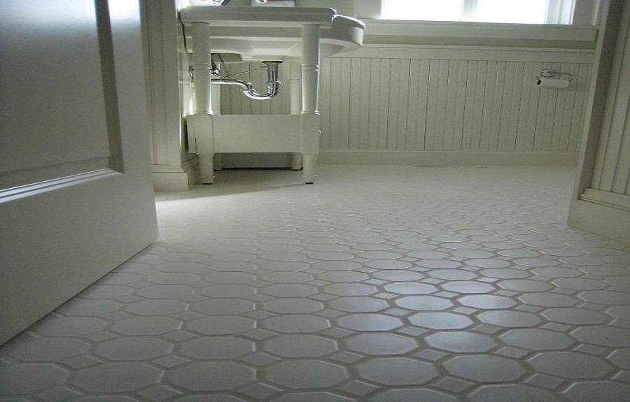 Small Bathrooms White Hexagon Concrete Bathroom Floor Tile