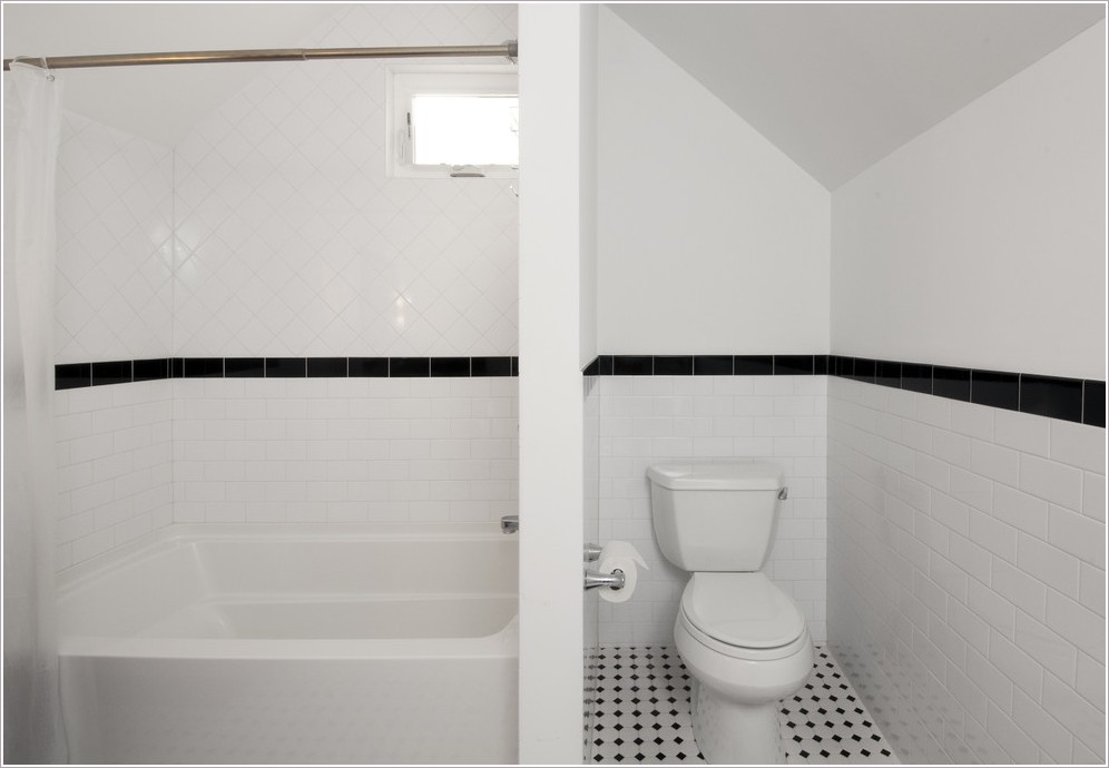 Traditional Bathroom with Black and White Tile Floor