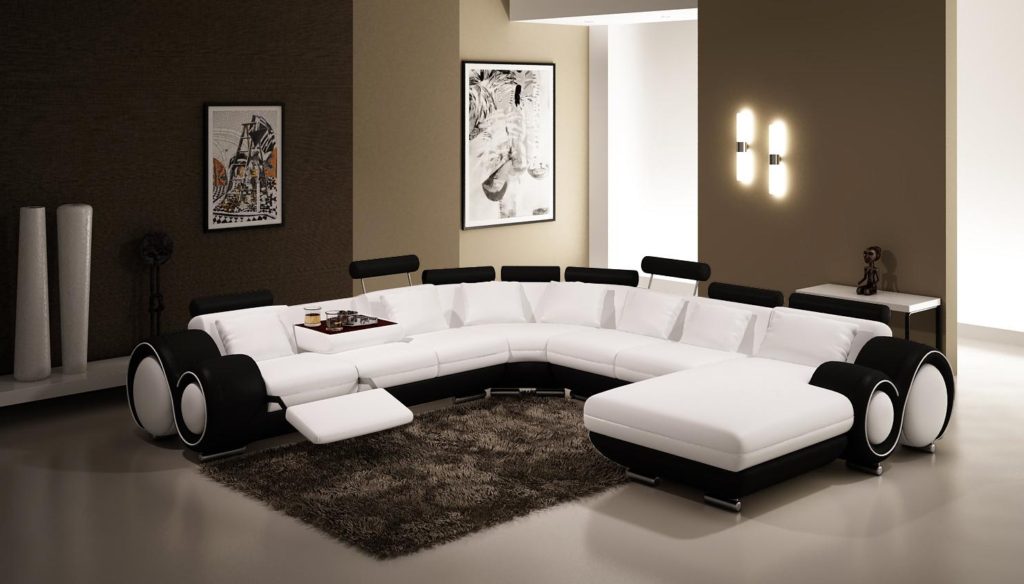 Black and White Leather Sectional Sofa for Modern Living Room