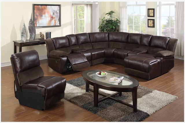 Leather Sectional Sofas with Round Glass Table