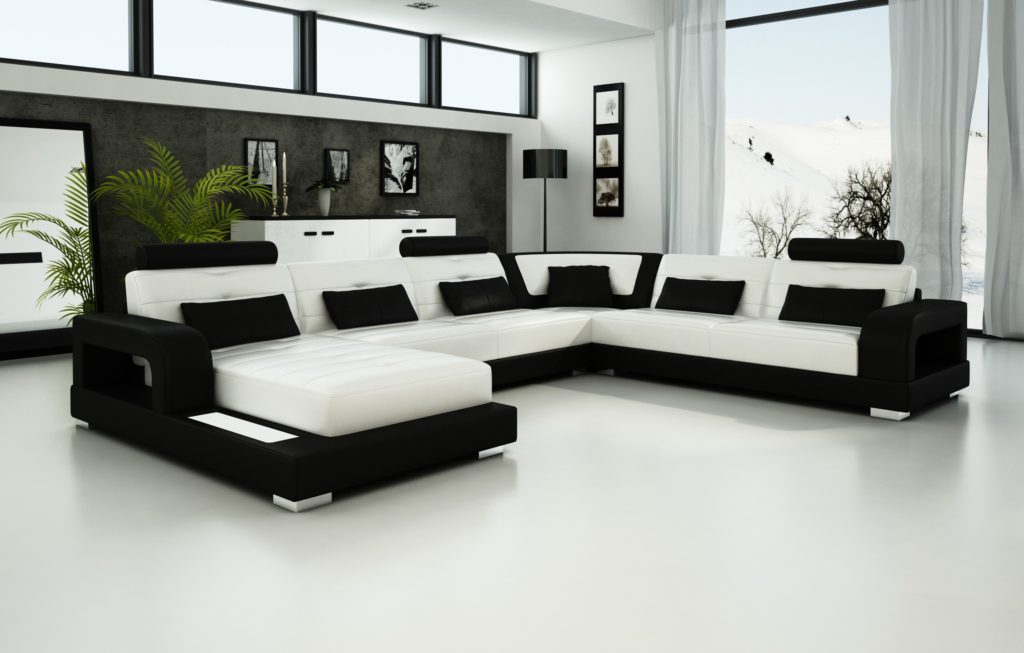 Luxury Black and White Sectional Leather Sofa
