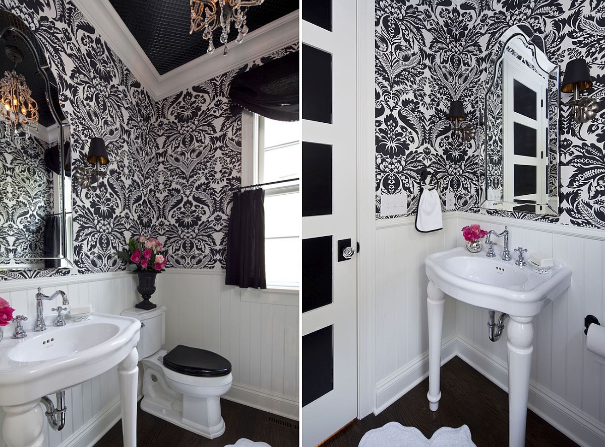 Traditional Powder Room in Black and White Picture Ideas
